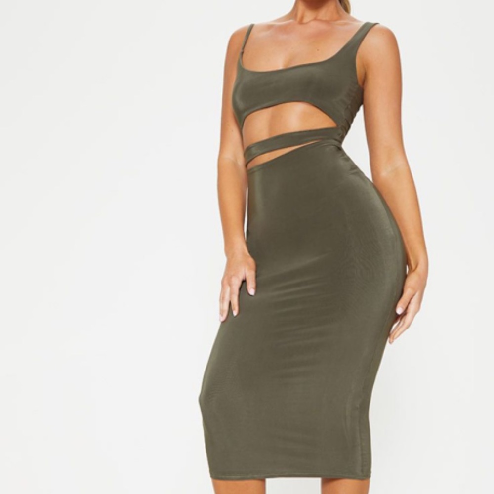 Olive green cut out midi dress